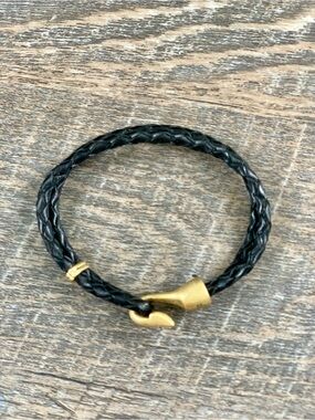Lulu Frost Black  Braided Leather Bracelet with Gold-Tone Hook